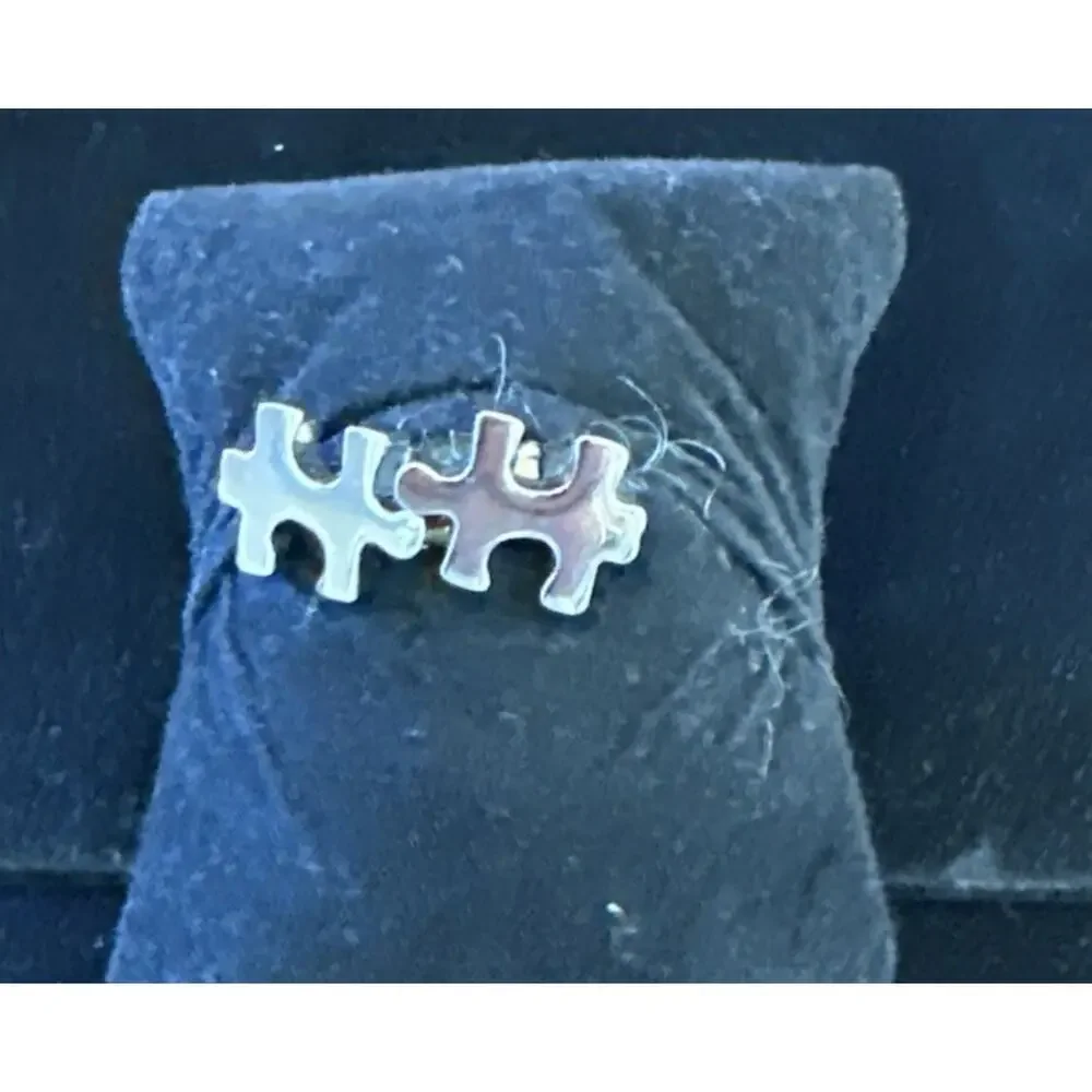 Silver Tone Puzzle Jigsaw Cufflinks Unique Artsy Fun‎ Games Gift Dad EUC
